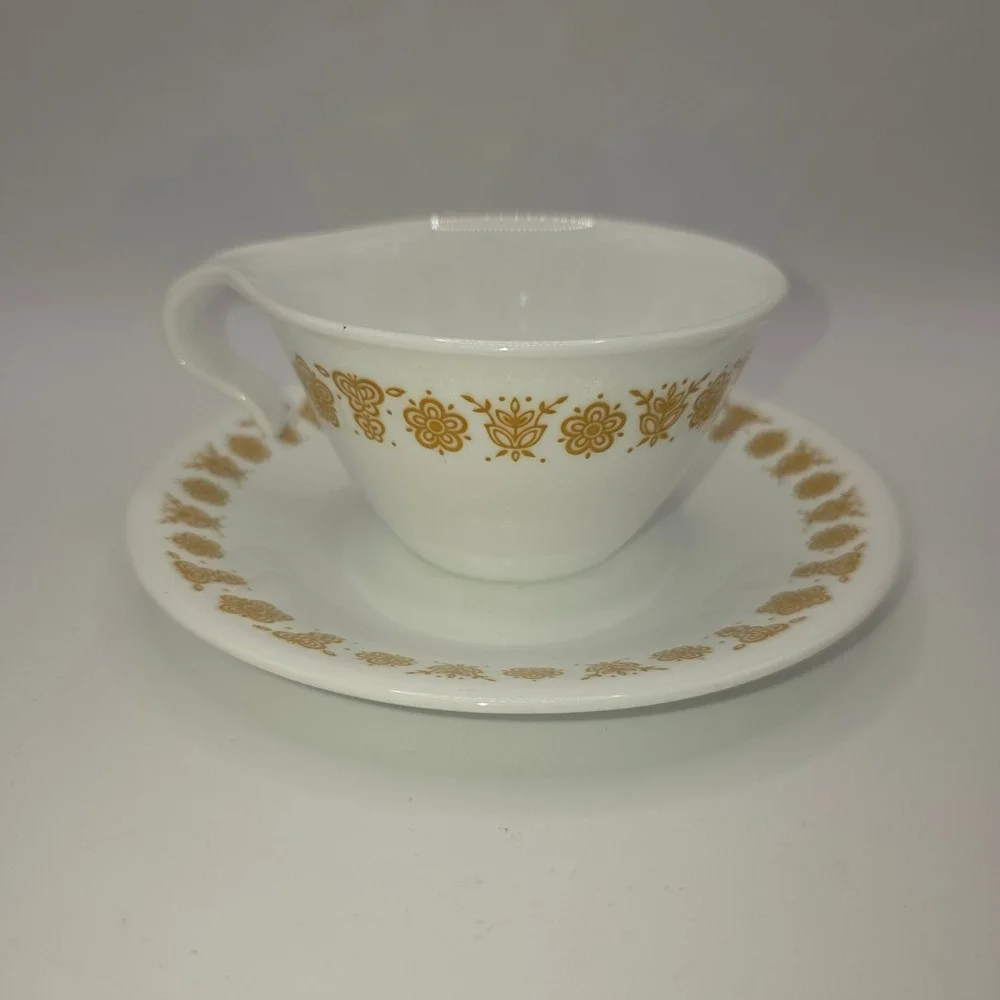 Vintage Lot of 6 Corelle Butterfly Gold Teacup and Saucer Sets MCM Floral 1970s